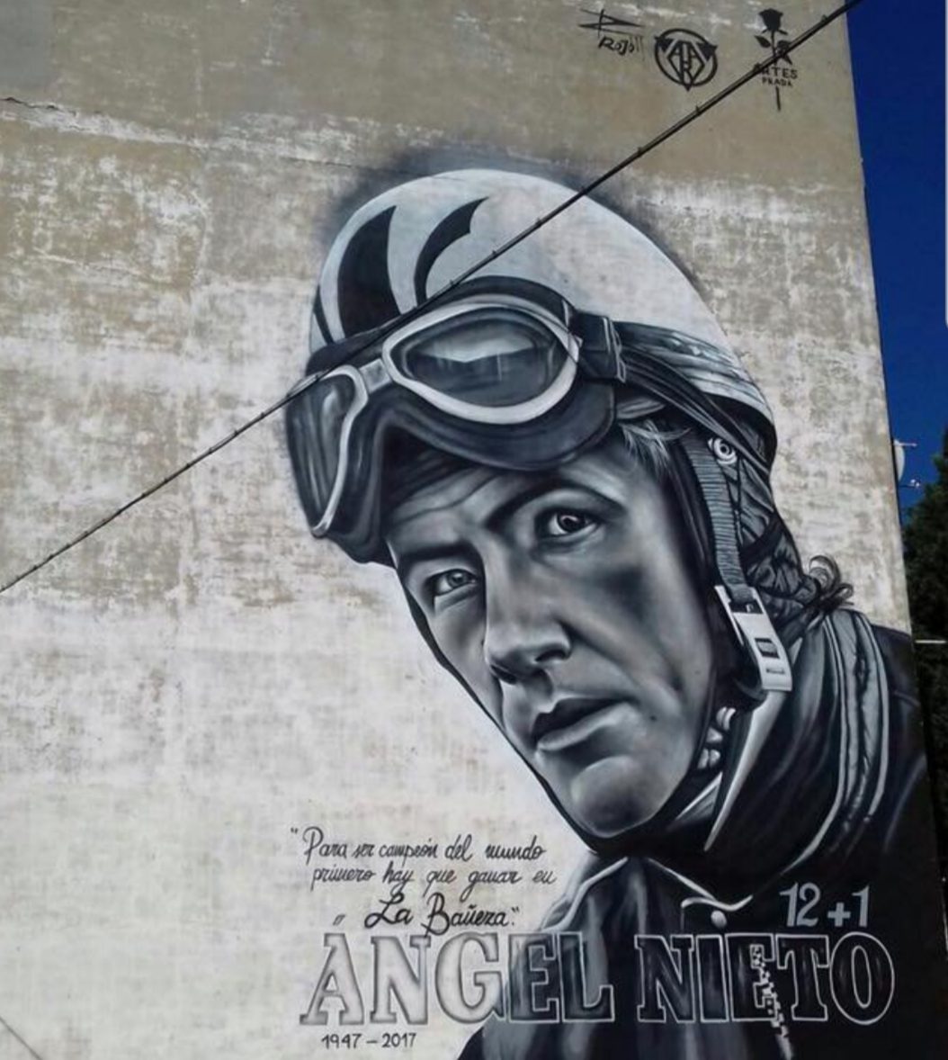 Graffiti de Ángel Nieto en la Bañeza, obra de Toño Prada y Jorge Gordillo (el rojo)