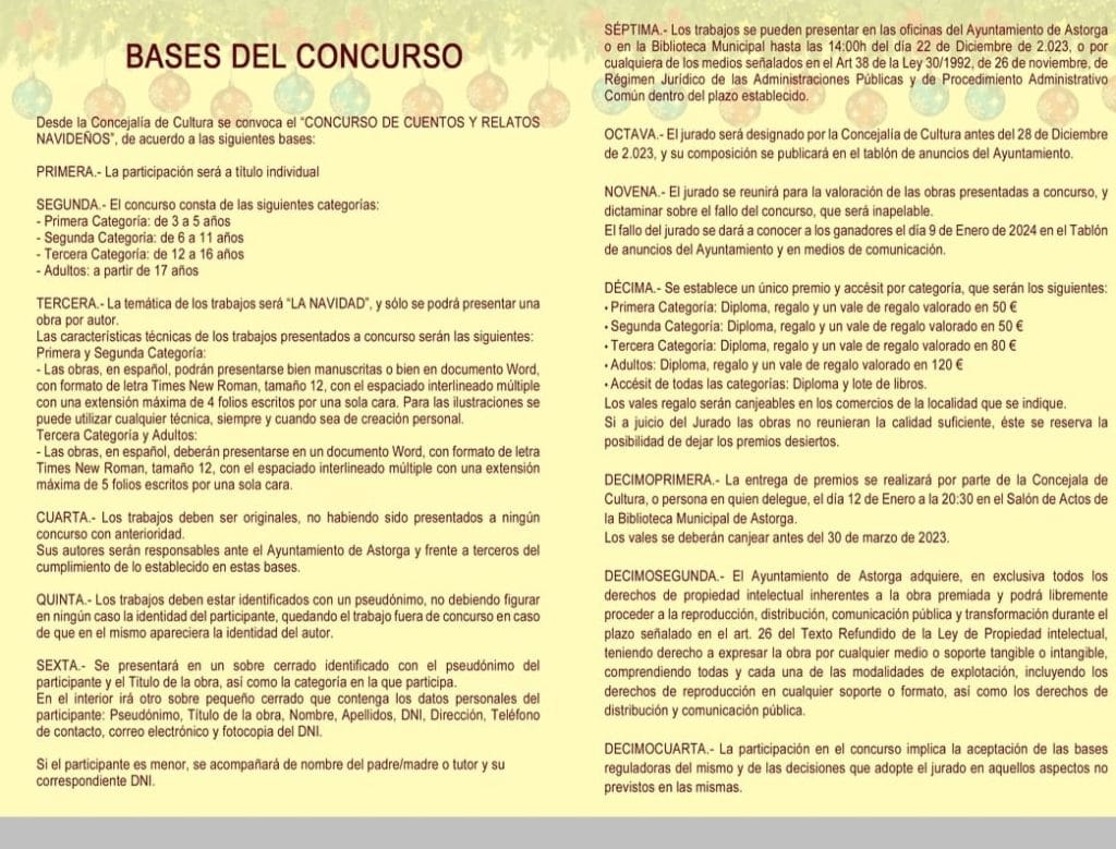 Bases concurso cuentos de Navidad Astorga 2023